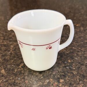 Pyrex White Milk Glass Creamer with Red Flowers